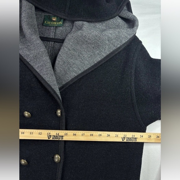 Giesswein Austrian Boiled Wool Hooded Coat Size 36 Gray Black Double Breasted - Picture 9 of 10
